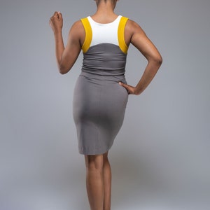 Vida knee length colorblock pencil dress with belt detail image 2