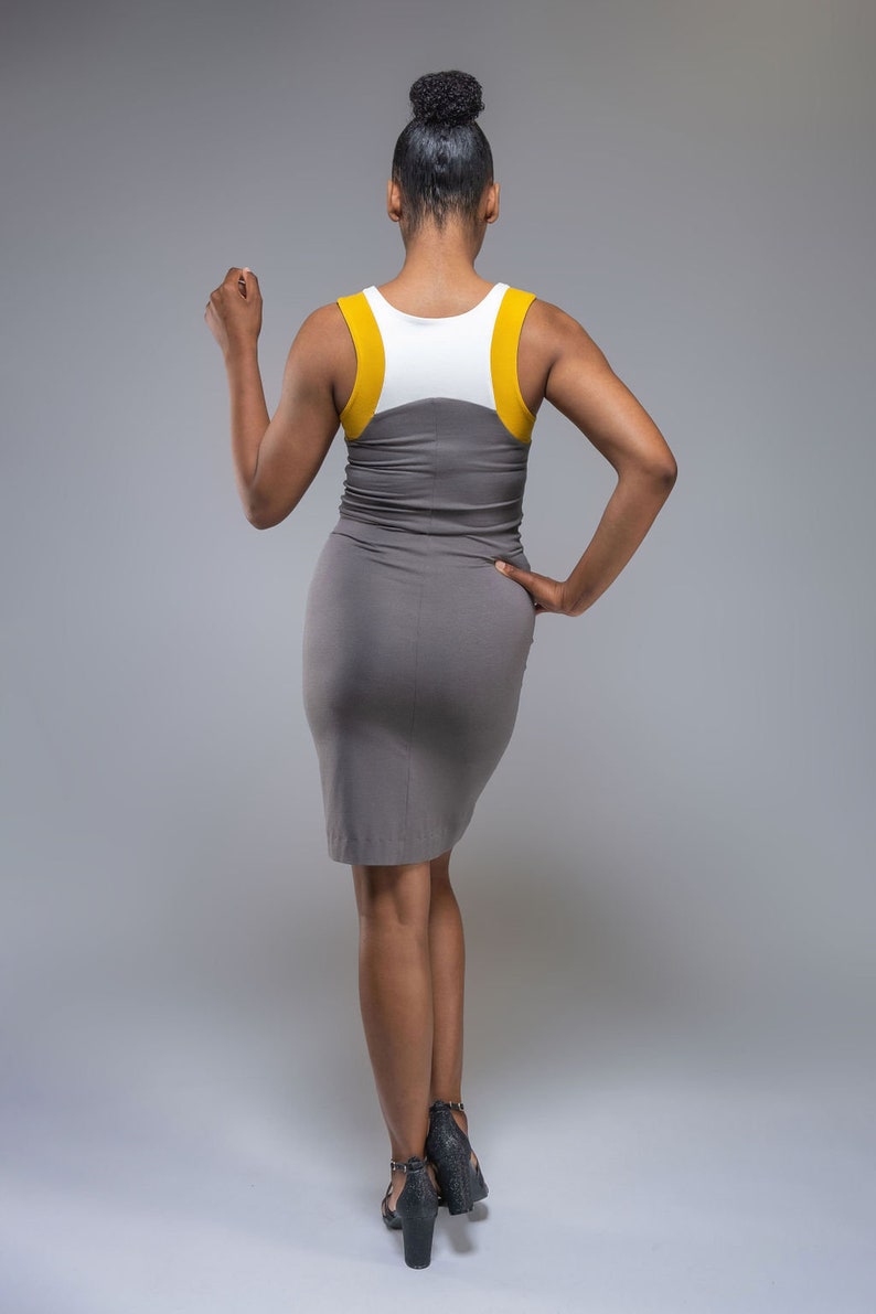 Vida knee length colorblock pencil dress with belt detail image 2
