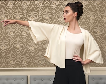 The Laima Kimono style throw over cropped swing jacket