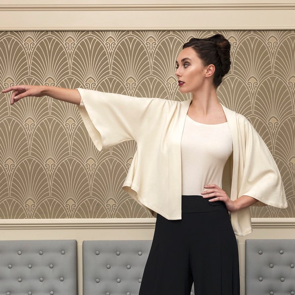The Laima Kimono style throw over cropped swing jacket