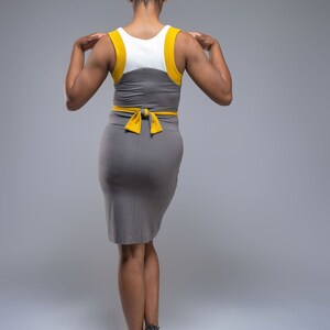 Vida knee length colorblock pencil dress with belt detail image 4