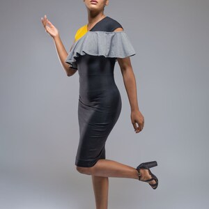 Fausta colorblock pencil dress with ruffle detail image 4