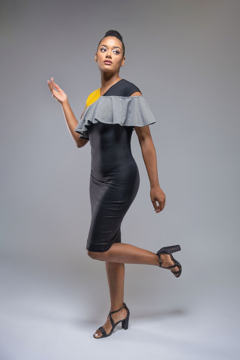 Fausta colorblock pencil dress with ruffle detail image 4