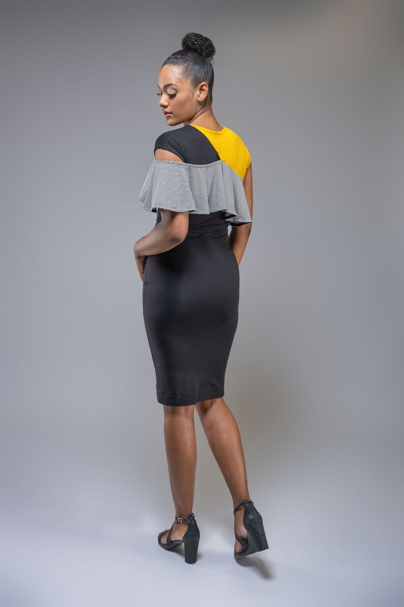 Fausta colorblock pencil dress with ruffle detail image 2