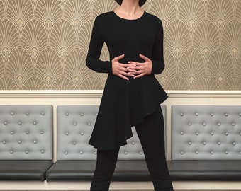 The Audra asymmetrical  peplum long sleeve top in french terry