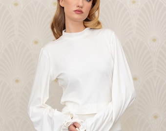 Sydney mock neck puff sleeve croptop