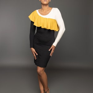 Edita colorblock pencil dress with ruffle detail image 4