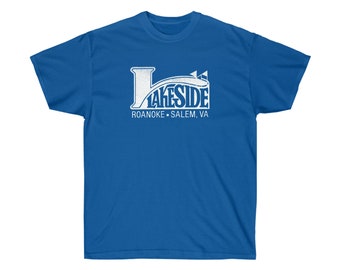 Lakeside Amusement Park, Roanoke, Salem, VA, Virginia, Roller Coaster, Unisex Ultra Cotton T-Shirt in White Text