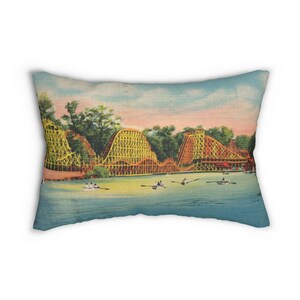Vintage Styled 1930s Roller Coaster, Amusement Park, West View Park, Pittsburgh, Pennsylvania, Spun Polyester Lumbar Pillow 20" x 14"