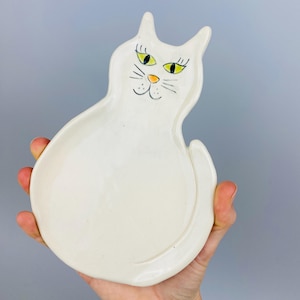 Handmade Ceramic Cat Spoon Rest: White Cat Lover Gift Cute Kitchen Decor