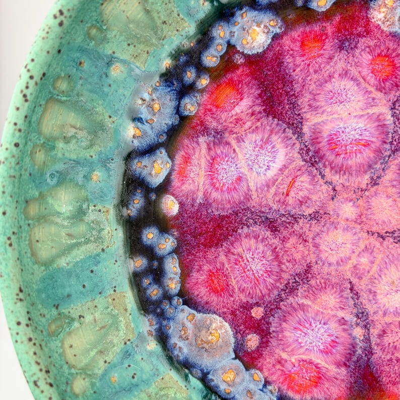 Ceramic Bowl Large Pink Blue Serving Bowl Salad Bowl Speckled Pottery Handmade image 3