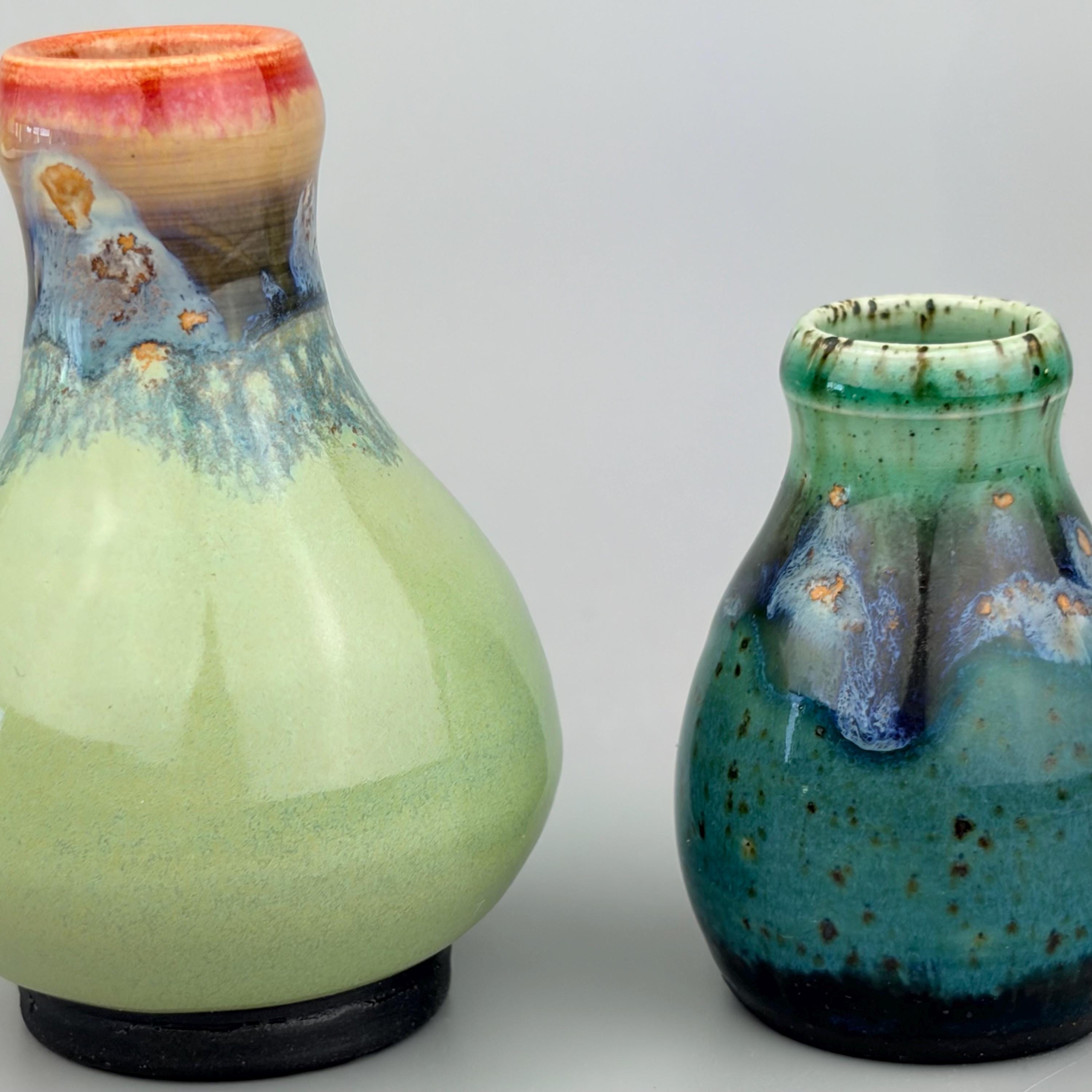 Tiny Bud Vase Blue Mommy Pot Miniature Green Drippy Glaze Pottery - Etsy