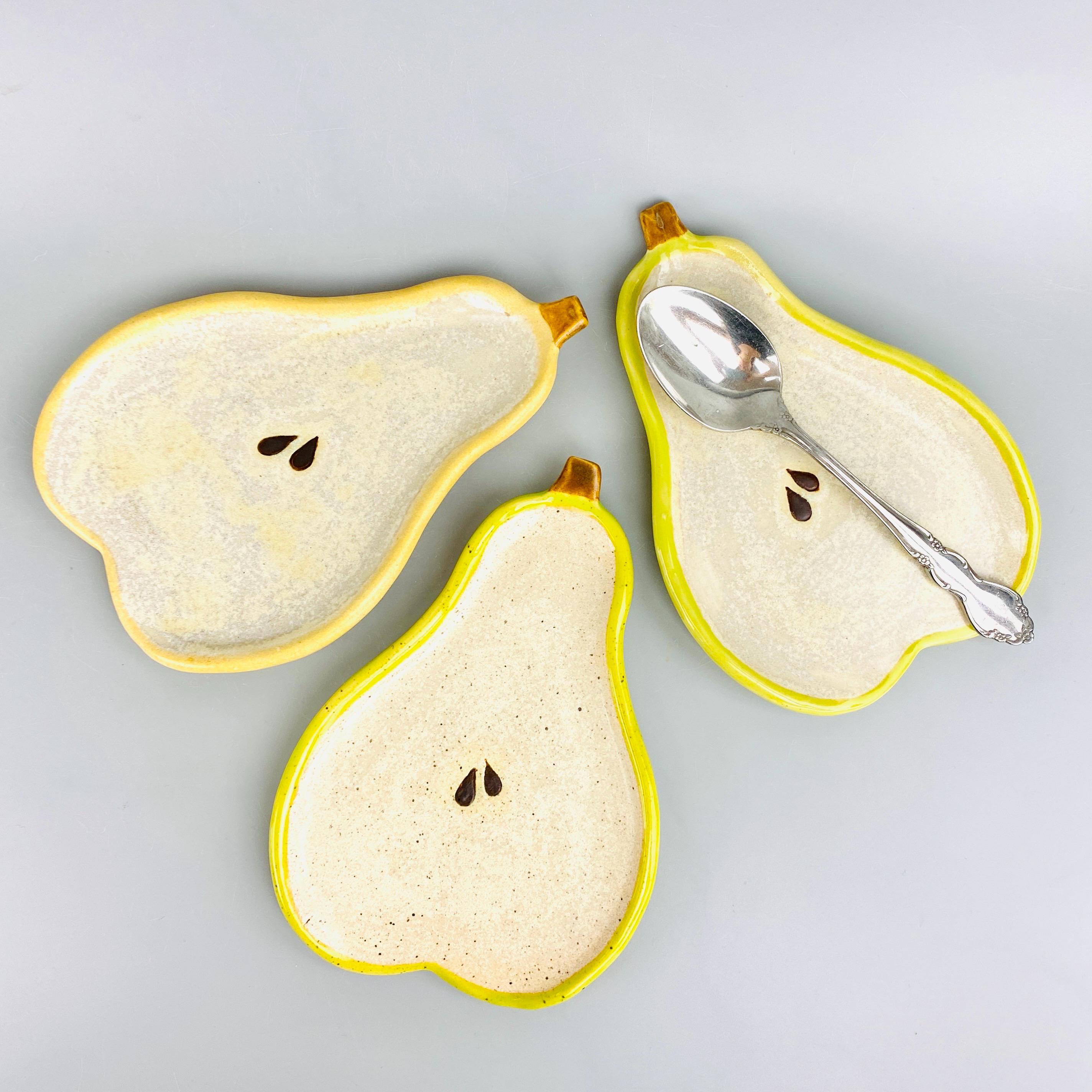 Ceramic Pear Spoon Rest - Speckled Green
