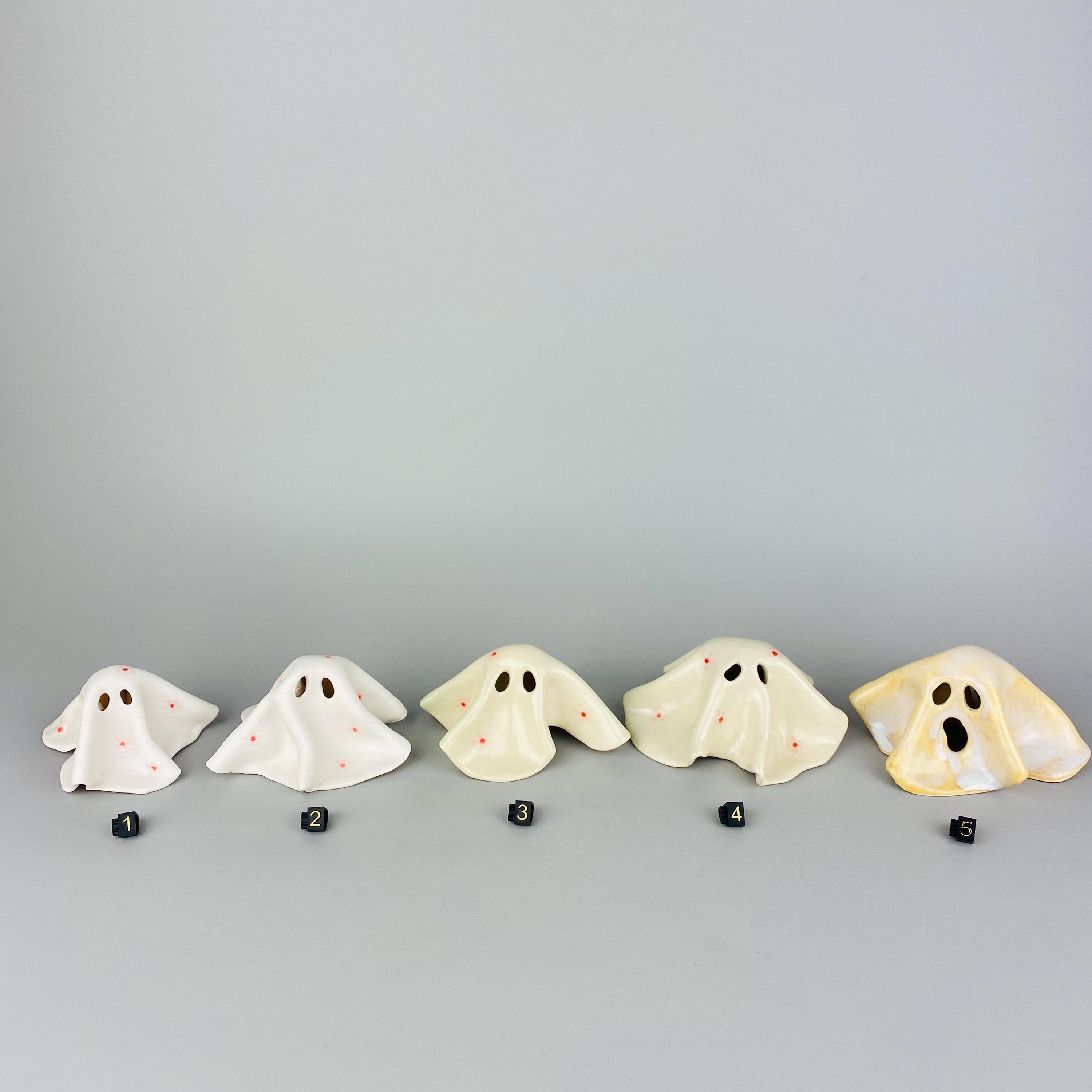Ceramic Ghost Halloween Decor Figurine Handmade White Floral Pink ...