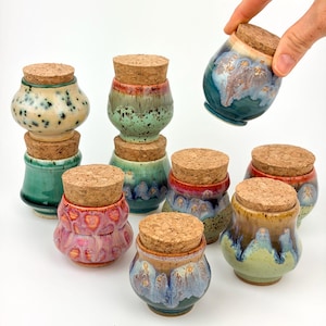 Small Ceramic Jar with Cork Lid Spice Jar Tiny Urn Unique gift