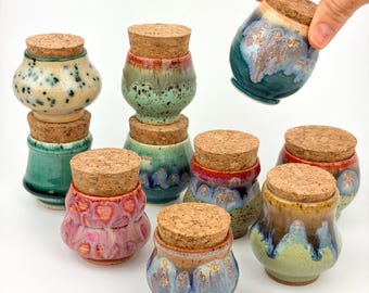 Small Ceramic Jar with Cork Lid Spice Jar Tiny Urn Unique gift