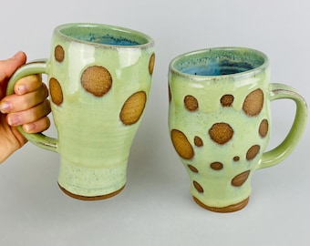Handmade Ceramic Polka Dot Mug: Large Colorful Pottery Stein (16-18 oz.)