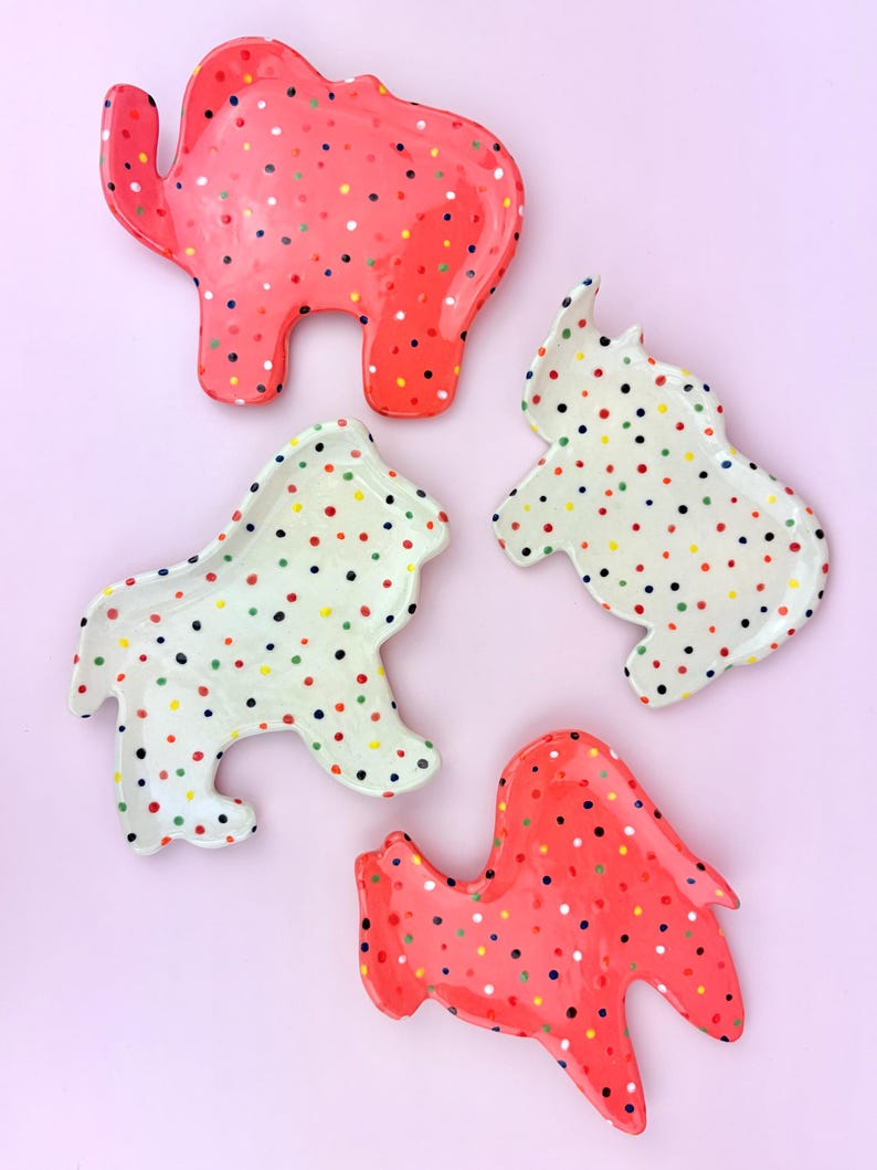 Spoon Rest Ceramic Circus Animal Cookie Pink White Polka Dot Elephant Camel Rhino Lion Plate Small Plate Trinket Dish Quirky Decor 画像 6