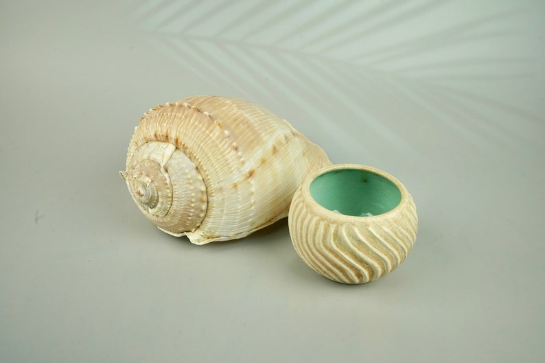 Ceramic Cup Tumbler Votive Carved Handmade Ocean Water Cup Drink Unique Gift Pottery Candle holder image 2