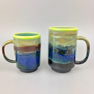 Keramik Becher blau grün gelb schwarz Teetassen Tassen Tee Kaffee Einweihungsparty Geschenk für Kaffeeliebhaber