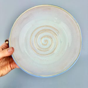 Ceramic Bowl White Blue Swirl Salad Soup Handmade Pottery