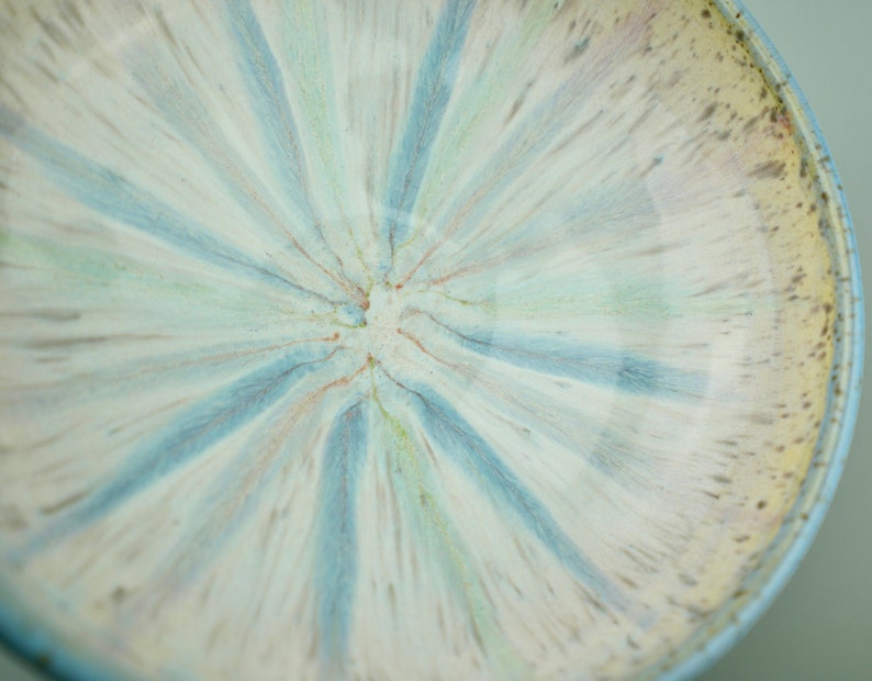 Bol en céramique fait main, tourné au tour, bleu salade tachetée poterie blanche image 5