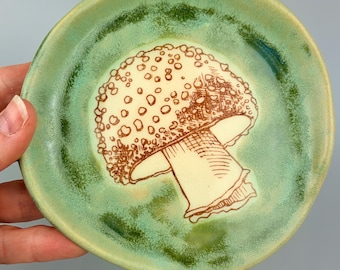 Handmade Ceramic Mushroom Spoon Rest green Trinket Dish