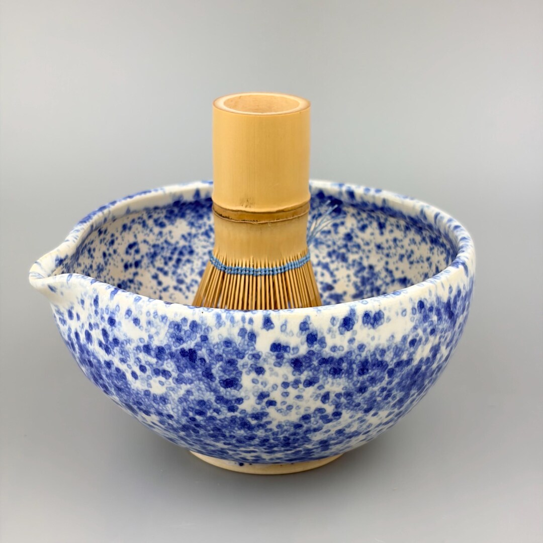 Ceramic Matcha Bowl Blue White Splatter Speckled Chawan USA Made ...