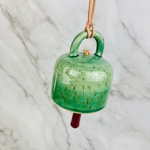 Handmade Ceramic Bell Ornament: Speckled Green Holiday Decor Christmas