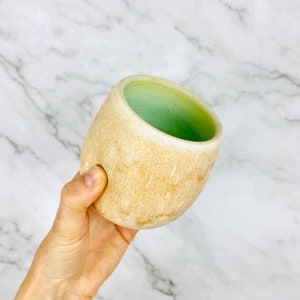 Handmade Ceramic Pinch Cup Pink Green Stemless Wine Glass Ceramic Whisky Cup Thumbprint Cup Handmade Pottery Housewarming Gift Gift for mom