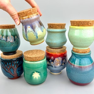 Small Ceramic Jar with Cork Lid: Unique Herb Spice Jar Small Urn