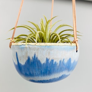 Handgemaakte keramische hangende plantenbak blauwe wervelketting plantenpot gemaakt in de VS plantenliefhebber cadeau housewarming cadeau