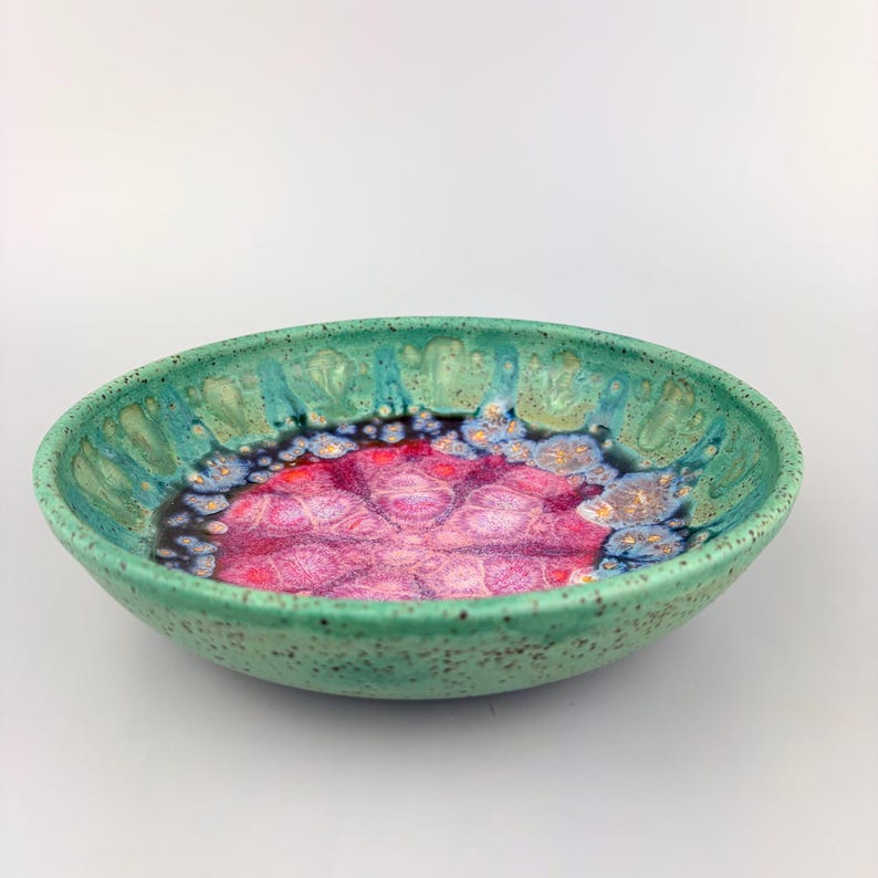 Ceramic Bowl Large Pink Blue Serving Bowl Salad Bowl Speckled Pottery Handmade image 2