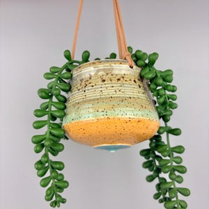 ceramic small hanging planter orange blue speckled pot plants USA plant lover gift housewarming gift girly groovy funky decor 70s