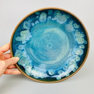 Handmade Turquoise Ceramic Serving Bowl: Large Blue Pottery Platter