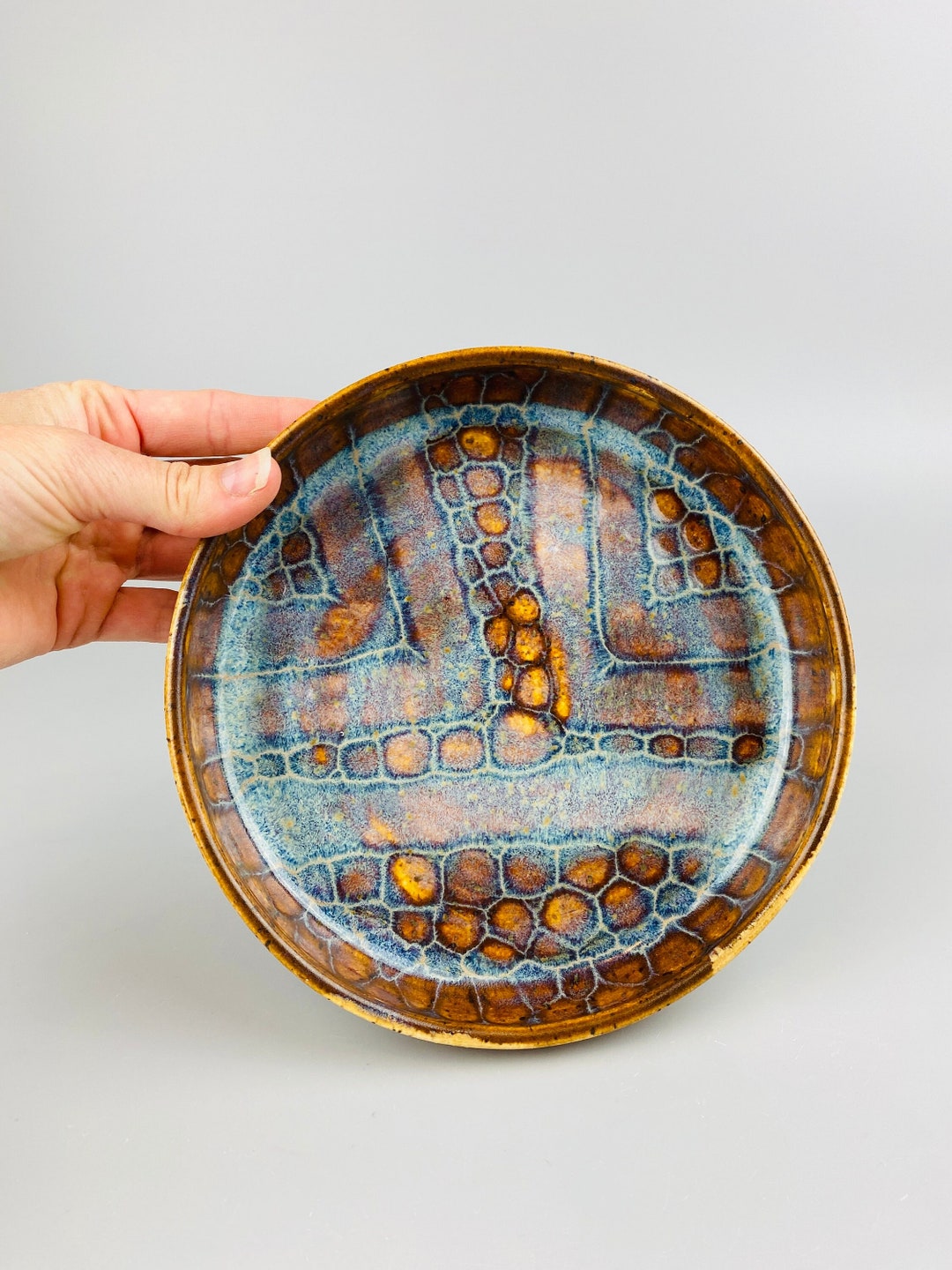 Handmade Ceramic Plate Blate Bowl Wheel Thrown Blue White Speckled ...