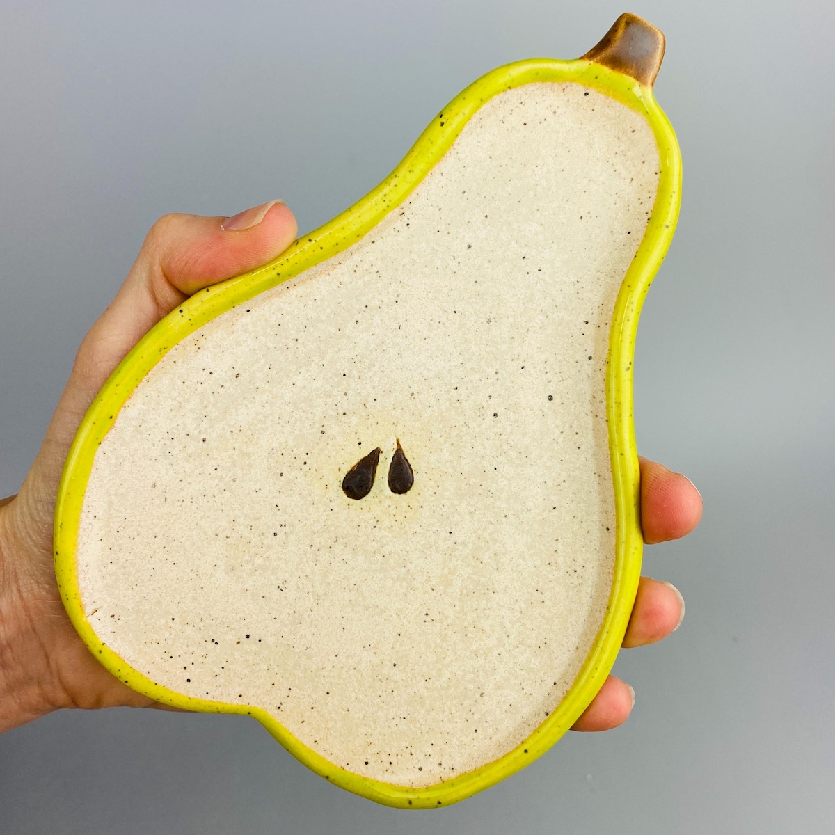 Handmade Ceramic Pear Spoon Rest Speckled Green