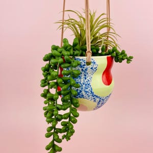 Handmade ceramic hanging planter colorful pot plants USA plant lover gift housewarming gift groovy funky decor 70s