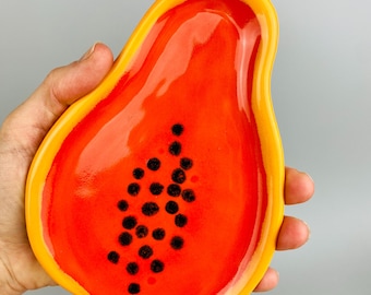 Ceramic Papaya Spoon Rest: Tropical Kitchen Decor