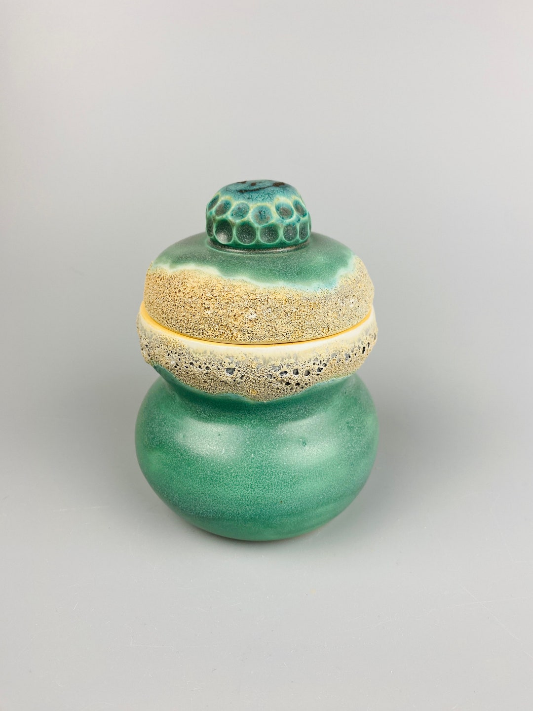 Ceramic Ocean Jar Lidded Lid Cute Kitch Kitchen Handmade USA Made