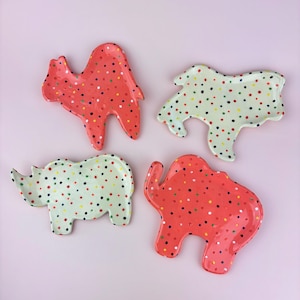 Spoon Rest Ceramic Circus Animal Cookie Pink White Polka Dot Elephant Camel Rhino Lion Plate Small Plate Trinket Dish Quirky Decor