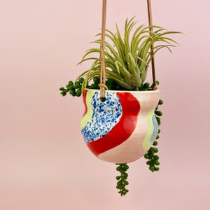 Handmade ceramic hanging planter colorful pot plants USA plant lover gift housewarming gift groovy funky decor 70s