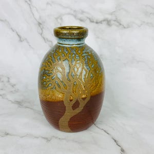 Handmade Stoneware Vase: Blue Tree of Life Pottery