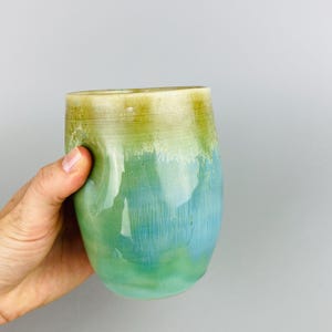 Handmade Ceramic Pinch Cup blue Green Stemless Wine Glass Ceramic Whisky Cup Thumbprint Cup Handmade Pottery Housewarming Gift 12 oz