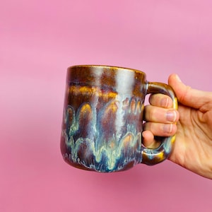 Handmade Rustic Ceramic Mug: Colorful Pottery Coffee Cup 12 oz