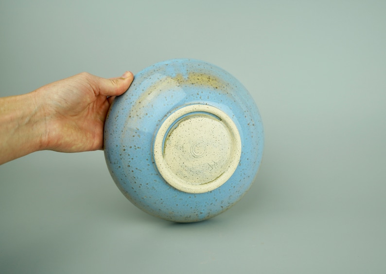 Bol en céramique fait main, tourné au tour, bleu salade tachetée poterie blanche image 2