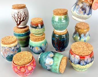 Small Ceramic Jar with Cork Lid Spice Jar Tiny Urn Unique gift