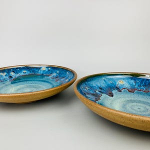Handmade Turquoise Ceramic Serving Bowl: Large Rustic Pottery Platter