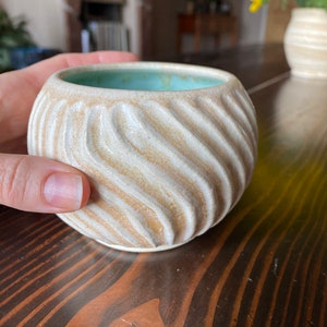 Ceramic Cup Tumbler Votive Carved Handmade Ocean Water Cup Drink Unique Gift Pottery Candle holder image 4