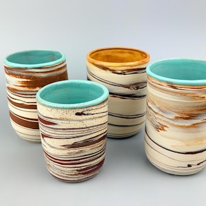 Ceramic cup marbled clay Tumbler speckled White brown desert swirled pottery